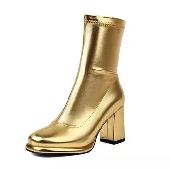 Krazing Pot ПУ обувь осень-зима супер высокие каблуки платформа сапоги квадратный носок сохраняют тепло ботильоны на молнии 34 золотой