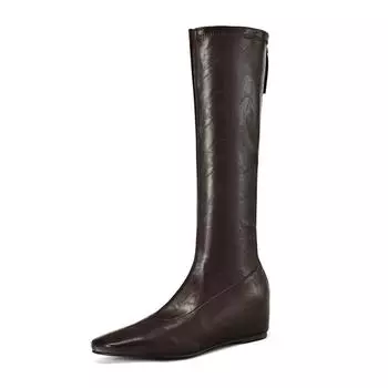 Krazing Pot PU осенне-зимние ботинки для верховой езды с квадратным носком, сохраняющие тепло, на молнии, размер 43, красивые сапоги до колена 34 чёрный