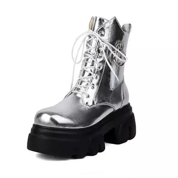 Krazing Pot ПУ осенне-зимние ботинки на плоской платформе с металлическими заклепками, мотоциклетные ботинки с круглым носком, сохраняющие тепло, на шнуровке, размер 44 34 чёрный
