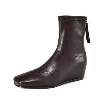 Krazing Pot PU осенне-зимние туфли в стиле ретро на танкетке, размер 43, лаконичный стиль, квадратный носок, сохраняющий тепло, ботильоны 34 чёрный