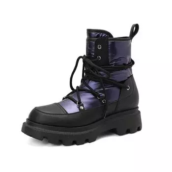 Krazing Pot Пуховая зимняя обувь из натуральной шерсти и меха, зимние ботинки на толстой подошве, женские теплые ботильоны на шнуровке с заклепками 35 чёрный