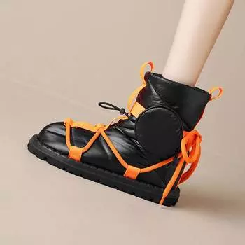 Krazing Pot Пуховая зимняя обувь на шерстяном меху, зимние ботинки на плоской платформе, женские повседневные теплые ботильоны серебристого цвета 34 чёрный