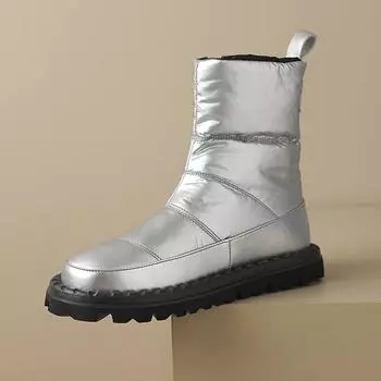 Krazing Pot Пуховая зимняя обувь на шерстяном меху, зимние ботинки на платформе, женские повседневные теплые ботильоны на молнии серебристого цвета