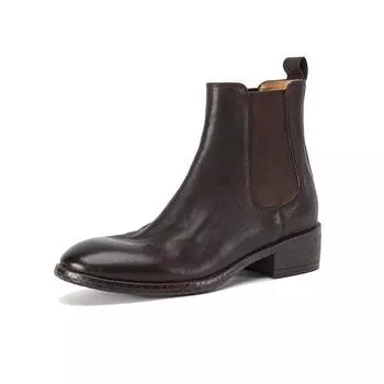 Krazing Pot Ретро мода на осень-зиму из натуральной кожи Ботинки Челси на среднем каблуке Ботинки с круглым носком Сохраняют тепло Ботильоны без застежек 34 чёрный