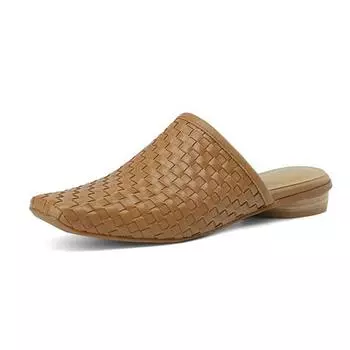 Krazing Pot, сабо из натуральной кожи, квадратный носок на низком каблуке, осенние уличные тапочки, плетеная летняя обувь, женские туфли-лодочки 34 чёрный