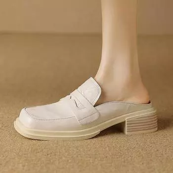 Krazing Pot, сабо из натуральной кожи с квадратным носком, на среднем каблуке, осенние уличные тапочки, летние плиссированные туфли с декоративными украшениями, женские туфли-лодочки 34 чёрный