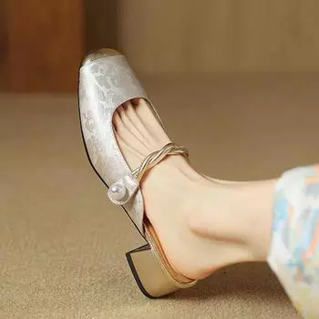 Krazing Pot, сабо из натуральной кожи с квадратным носком, на среднем каблуке, осенние уличные тапочки, летние кожаные туфли с принтами, женские туфли-лодочки 34 чёрный