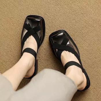 Krazing Pot, сабо из натуральной кожи с квадратным носком, на среднем каблуке, осенние уличные тапочки, летняя обувь с украшением в виде бабочки, женские туфли-лодочки 34 чёрный
