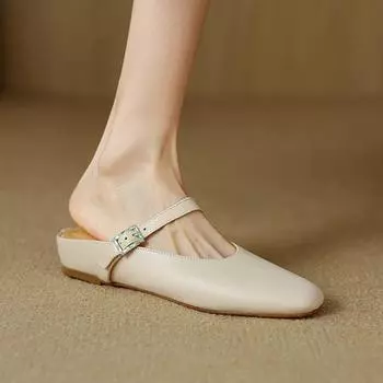 Krazing Pot сабо из натуральной кожи с квадратным носком на низком каблуке, осенние уличные тапочки, летняя обувь, женские туфли-лодочки 34 абрикосовый