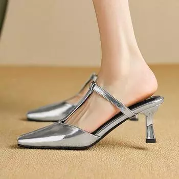 Krazing Pot сабо из натуральной кожи с квадратным носком на тонком высоком каблуке, осенняя летняя обувь серебристого цвета, женские туфли-лодочки 34 чёрный