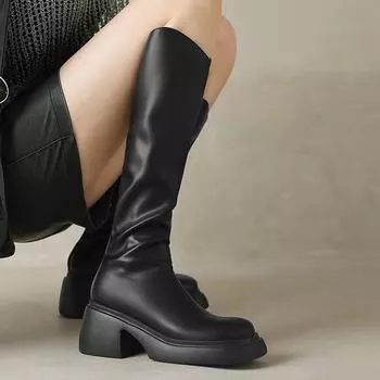 Krazing Pot Сапоги для верховой езды на толстом каблуке из микрофибры, женские, с круглым носком, сохраняющие тепло, высокие сапоги 34 чёрный