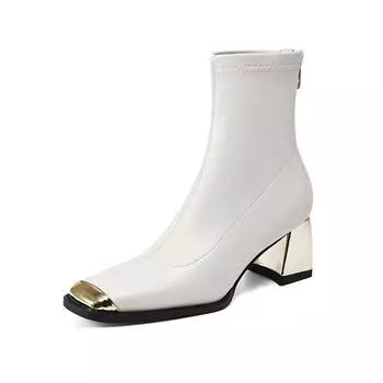 Krazing Pot Микрофибра квадратный носок Зимние толстые высокие каблуки Современные сапоги Женские эластичные ботильоны с молнией сзади Размер 42 34 чёрный