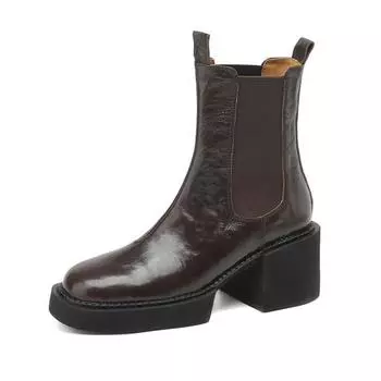 Krazing Pot Овечья кожа круглый носок зимние толстые каблуки мотоциклетные платформы ботинки женские повседневные ботильоны 34 чёрный