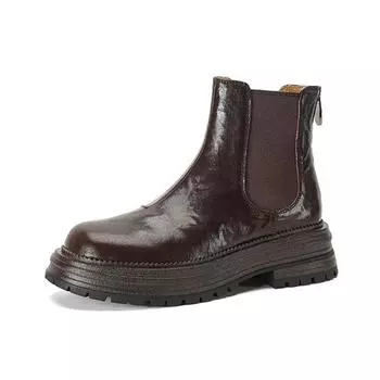 Krazing Pot Зимние ботинки челси из овечьей кожи с круглым носком и средним каблуком, женские ботинки на молнии в стиле ретро на платформе и ботильоны 34 чёрный