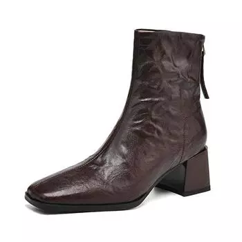 Krazing Pot Sheep Skin Зимние толстые каблуки среднего размера с квадратным носком Мотоциклетные ботинки Женские ботинки на молнии 34 чёрный