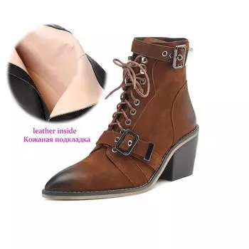 Krazing Pot Sheep Suede Nubuck Autumn Winter Shoes Low Heels Size 43 Modern Boots Square Toe Zipper Retro Ankle Boots 34