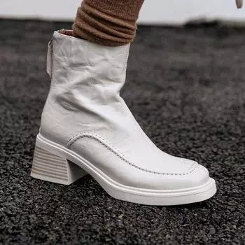 Krazing Pot Sheepskin Базовая одежда Осенне-зимняя обувь Модные ботинки с круглым носком Сохраняют тепло Ботильоны на толстом высоком каблуке 34 чёрный