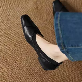 Krazing Pot Sheepskin Fashion Лето Весна Осень Лето Женщины Квадратный носок Низкий каблук Удобные уютные балетки 35 коричневый