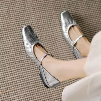 Krazing Pot Sheepskin Fashion Summer Spring Autumn Flat with Buckle Straps Women Ballet Shoes Square Toe Flats 35 чёрный