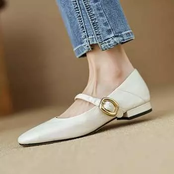 Krazing Pot Sheepskin Fashion Summer Spring Autumn Summer Buckle Straps Women Square Toe Low Heels Pumps 35 коричневый