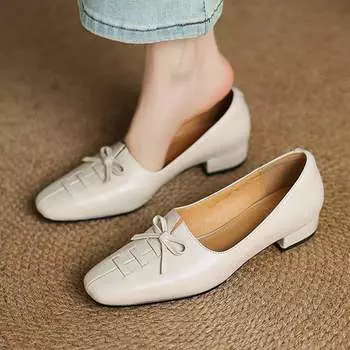 Krazing Pot Sheepskin Fashion Summer Spring Autumn Summer Slip on Women Round Toe Low Healing Healing Loafers Butterfly-knot 35 коричневый