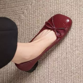 Krazing Pot Sheepskin Fashion Summer Spring Autumn Низкие каблуки Slip on Странный стиль Женские туфли-лодочки европейского дизайна с бабочкой-узлом 35 винный