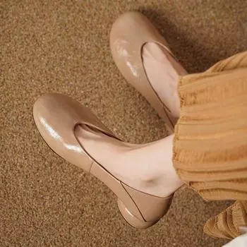 Krazing Pot Sheepskin Fashion Summer Spring Autumn Туфли на среднем каблуке с застежкой на щиколотке для женщин с европейским дизайном и круглым носком 35 чёрный