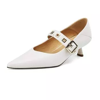 Krazing Pot Туфли-лодочки из овчины с острым носком и средним каблуком. Осенне-летняя обувь. Женские туфли-лодочки с металлическими заклепками. Модные туфли Мэри Джейн. 34 чёрный