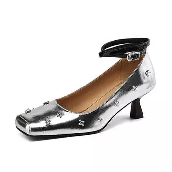 Krazing Pot Туфли-лодочки из овчины с острым носком и средним каблуком. Осенне-летняя обувь. Женские туфли Мэри Джейн с пряжкой. Модные разноцветные туфли-лодочки. 34 чёрный