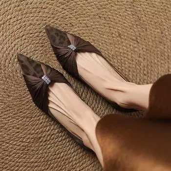 Krazing Pot Sheepskin Summer Spring Autumn Winter Flats Slip on Leopard Women Keep Warm Crystal Style Casual Shallow Shoes 35 чёрный