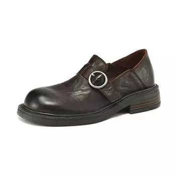 Krazing Pot Sheepskin Весна Лето Размер 40 Лоферы Толстый Средний Каблук Женские Туфли-лодочки с круглым носком для отдыха Плиссированные Туфли 35 чёрный