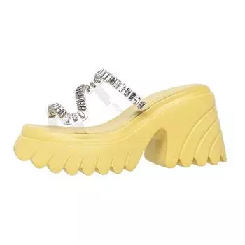 Krazing Pot Шлепанцы из ПВХ с открытым носком, летние прозрачные туфли на толстом высоком каблуке, весенняя обувь, повседневные женские сандалии без шнуровки, украшенные кристаллами 34 белый