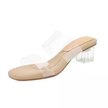 Krazing Pot Шлепанцы из ПВХ с открытым носком, летние прозрачные туфли на среднем каблуке со стразами, размер 44, размер 43, женские роскошные сандалии 34 слоновая кость