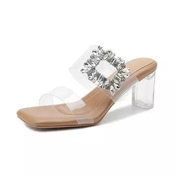 Krazing Pot, шлепанцы из ПВХ с открытым носком, летние прозрачные туфли на высоком каблуке с кристаллами, размер 44, размер 43, женские роскошные сандалии 34 слоновая кость