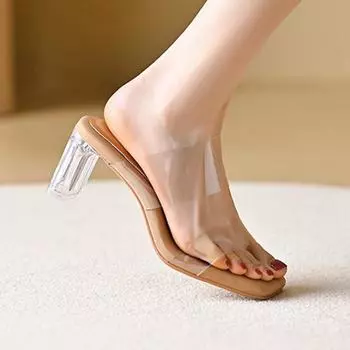 Krazing Pot, шлепанцы из ПВХ с открытым носком, летние прозрачные туфли на высоком каблуке с кристаллами, размер 44, размер 43, женские роскошные сандалии 34