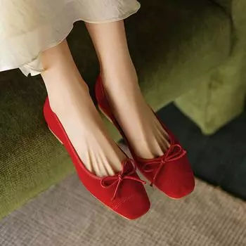 Krazing Pot Suede Fashion Summer Spring Autumn Low Heels Butterfly-knot Women Ballet Shoes Square Toe Flats 35 чёрный