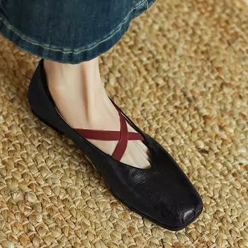 Krazing Pot Туфли из овчины весна-лето размер 41 с квадратным носком для женщин балетки 35 чёрный