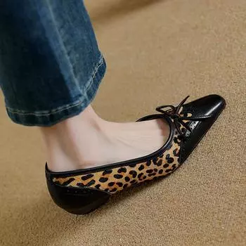 Krazing Pot Туфли-лодочки из коровьей кожи, конского волоса, весенние, размер 40, женские, на толстом низком каблуке, с квадратным носком и леопардовым узором, летние, неглубокие 35 чёрный