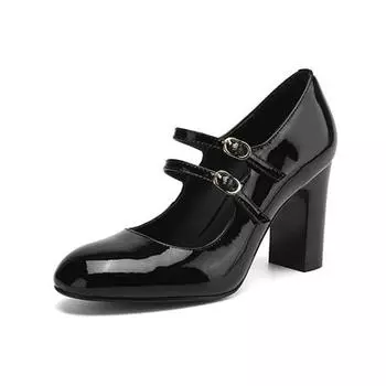 Krazing Pot Туфли-лодочки из натуральной кожи, весенние, размер 42–41, на толстом высоком каблуке, женские, с круглым носком, в стиле ретро, с пряжкой и ремешками 35 чёрный