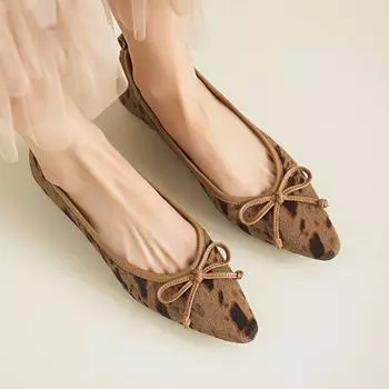 Krazing Pot Туфли-лодочки с леопардовым принтом на низком каблуке с конским волосом, лето, весна, осень, балетки, туфли-лодочки на плоской подошве 35 коричневый