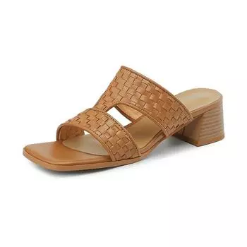 Krazing Pot Туфли-сабо из натуральной кожи с открытым носком на среднем каблуке, летняя обувь, женские сандалии с римским плетением и украшением 34 чёрный