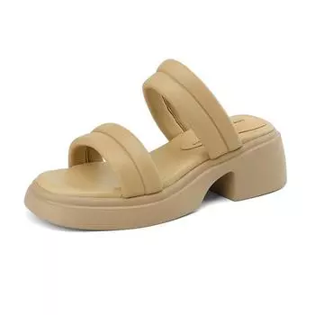 Krazing Pot Туфли-сабо из овчины с открытым носком, летняя обувь на толстом среднем каблуке, водонепроницаемые женские сандалии на платформе европейского дизайна 34 абрикосовый