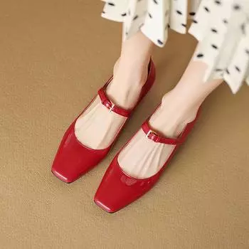 Krazing Pot Весенне-летние туфли из овечьей кожи с квадратным носком на толстом среднем каблуке, женские туфли Мэри Джейн с металлической пряжкой