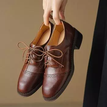 Krazing Pot Весенние туфли из коровьей кожи с круглым носком на толстом среднем каблуке, броги, большой размер 43, женские туфли-лодочки с резьбой и украшением 34 чёрный