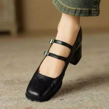 Krazing Pot Весенние туфли из овечьей кожи с квадратным носком на среднем каблуке, женские туфли-лодочки для отдыха с металлической пряжкой, большой размер 42 34 коричневый