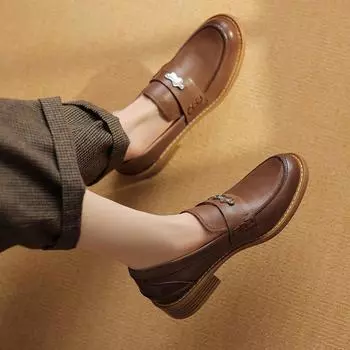 Krazing Pot Весенние туфли на низком каблуке из коровьей кожи с круглым носком, оксфорды, лоферы с металлическими застежками, женские туфли-лодочки