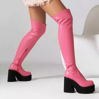 Krazing Pot, весенне-зимняя обувь из искусственной кожи, водонепроницаемые эластичные ботинки Superstar на очень высоком каблуке, женские сапоги выше колена на молнии 34 чёрный