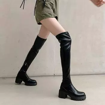 Krazing Pot, весенне-зимняя обувь из натуральной кожи, женские длинные сапоги на толстой платформе и высокой платформе 34