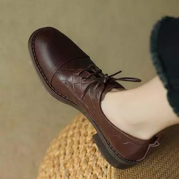 Krazing Pot, весенние туфли из коровьей кожи с круглым носком на толстом среднем каблуке, броги, большой размер 43, женские туфли-лодочки на шнуровке 34 чёрный