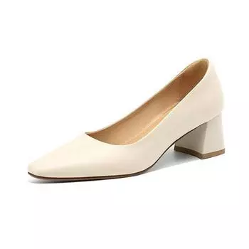 Krazing Pot, весенние туфли из коровьей кожи с квадратным носком на толстом среднем каблуке, однотонные женские туфли-лодочки большого размера 43, красивые женские туфли-лодочки на мелкой подошве 34 бежевый